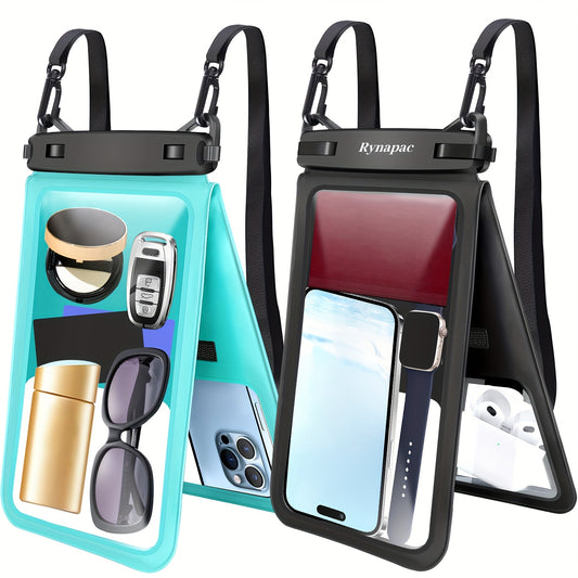 Waterproof | Shockproof 2pcs Rynapac Double Compartment Waterproof Phone Bag | 8in (20cm) Large Capacity Dry Bag | Crystal Clear, Shockproof And Sandproof for IPhone16 15 14 13 12 Pro Max for Swimming, Boating, Kayaking Adventures